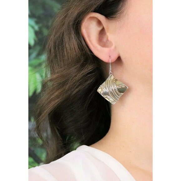 Gold over Sterling Silver Accents Modernist Abstract Dangle Drop Earrings - Picture 3 of 7